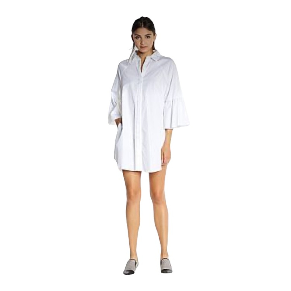 NEW Kendall & Kylie Bright White Shirt Blouse Dress with Bell Sleeves